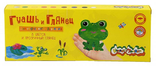 Гуашь Каляка-Маляка 8 цветов по 17,5 мл по ассорти и 1 тюбик глянец