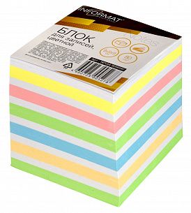 Блок для записей INFORMAT 9х9х9 см Куб проклеенный ассорти 6 цветов 80 г/м2