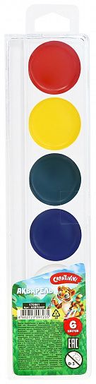 Акварель Creativiki 6 цветов, без кисти, пластиковая упаковка с европодвесом