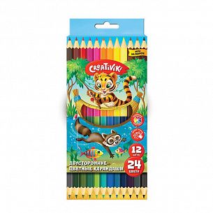 Набор цветных карандашей Creativiki двухсторонние 24 цв. шестигранные, деревянные, в картонной упаковке