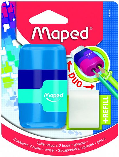 Точилка MAPED CONNECT 2в1 с контейнером и ластиком, ассорти, корпус пластик, 2 отверстия