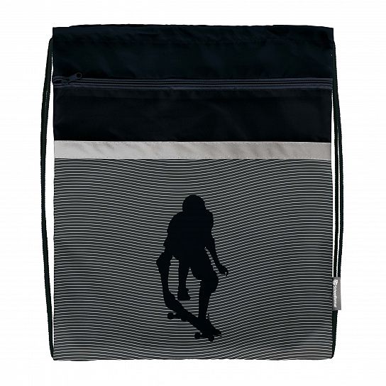 Мешок для обуви Schoolformat SKATE LIFE 49х41 см, черный, 1 отделение, с большим карманом на молнии, универсальный