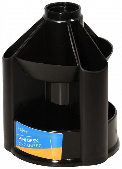 Подставка для канцелярских принадлежностей INFORMAT MINI DESK вращающаяся, 10 отделений, 107x107x140 мм, черный пластик
