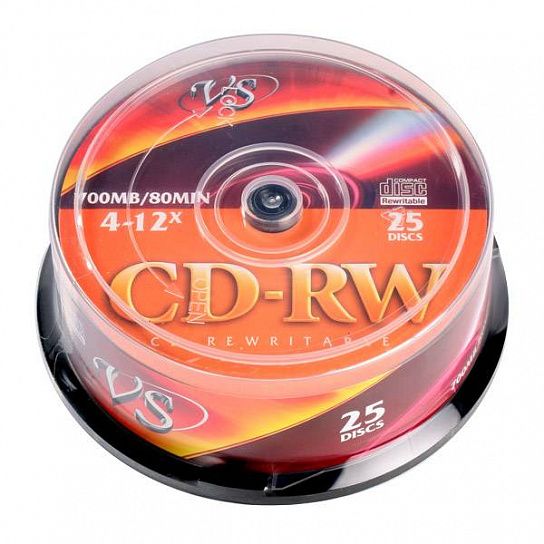 Диск CD-RW VS 700 Мб 4-12х 25 шт cake box