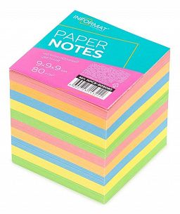 Блок для записей INFORMAT 9х9х9 см Куб непроклеенный ассорти пастель 5 цветов 80 г/м2