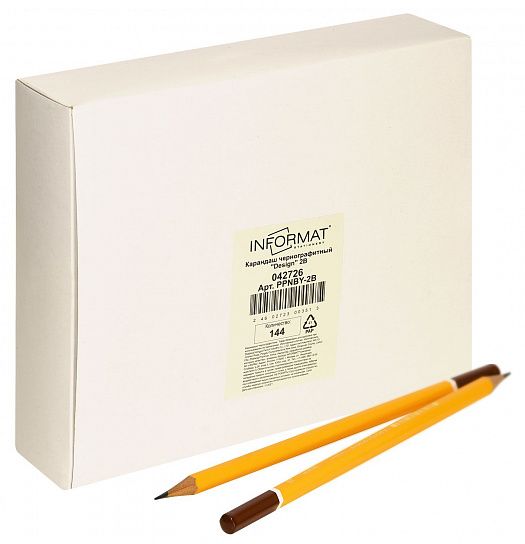 Карандаш чернографитный деревянный INFORMAT Design 2В заточенный, шестигранный, принт на корпусе, картонная коробка