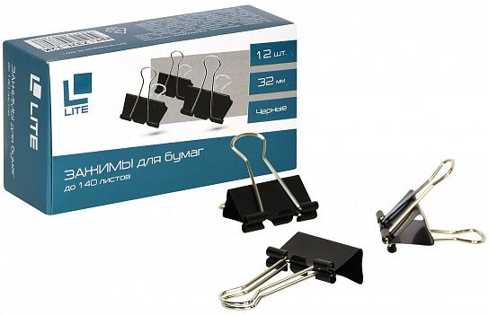 Зажим для бумаг LITE 32 мм черный, металл, 1 шт