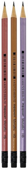 Карандаш чернографитный деревянный INFORMAT Metallic НВ с ластиком, заточенный, круглый, принт на корпусе, картонная коробка