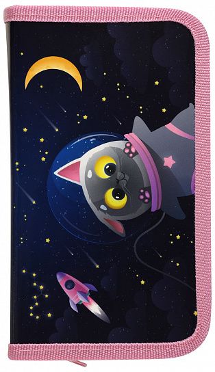 Пенал односекционный Schoolformat SPACE CAT 190х115х20 мм синий, картон