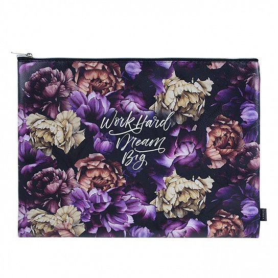 Папка 1 отделение А4 LOREX FLORISTIC COLLECTION. DEEP SHADE разноцветная, молния сверху, искусственная кожа, для девочек