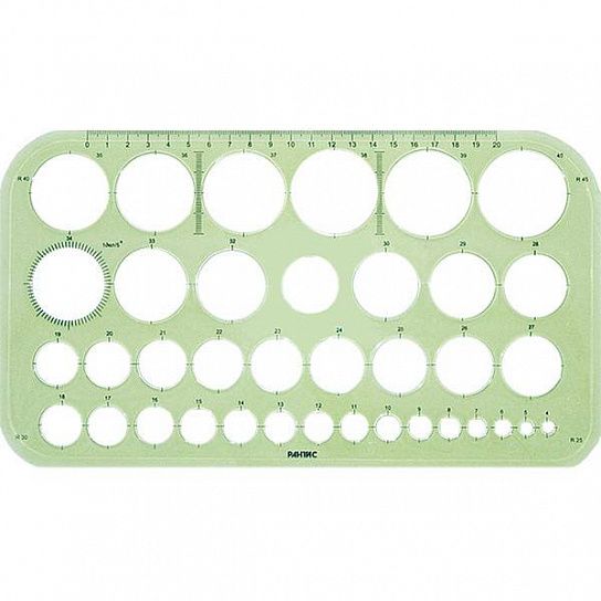 Линейка-трафарет Рантис ДИАМЕТРЫ 20 см пластик тонированный ассорти