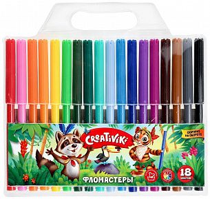 Фломастеры Creativiki классические 18 цв. круглый корпус, легкосмываемые, блистер