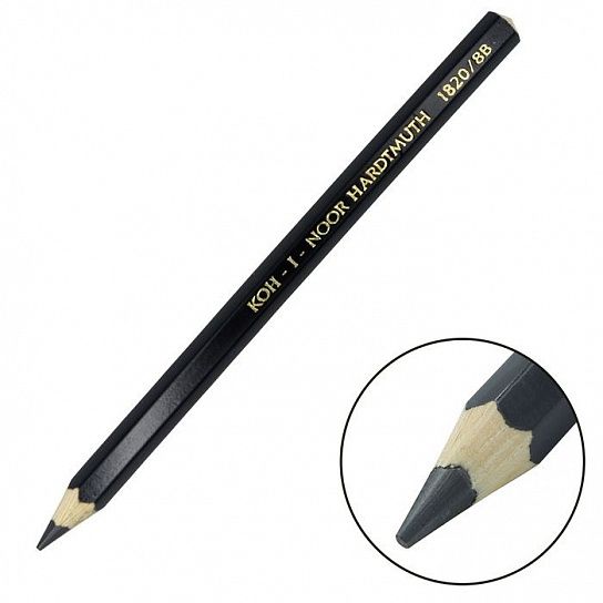 Карандаш чернографитный деревянный Koh-I-Noor 1820 8В заточенный, шестигранный, картонная коробка