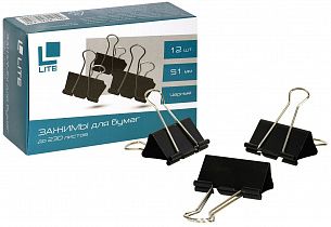 Зажим для бумаг LITE 51 мм черный, металл, 1 шт