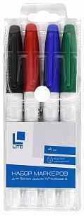 Набор маркеров для белых досок LITE 1-4 мм ассорти, круглый наконечник, 4 шт