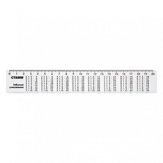 Линейка справочная Стамм ТАБЛИЦА УМНОЖЕНИЯ 20 см пластик прозрачный