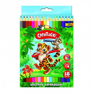 Набор цветных карандашей Creativiki 18 цв. шестигранные, деревянные, в картонной упаковке
