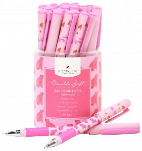 Ручка шариковая на масляной основе LOREX HAPPYBARA Double Soft синяя 0,7 мм, с дизайном круглый корпус, покрытие ultra-soft touch, грип, иго