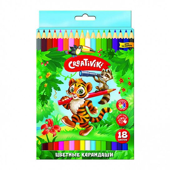Набор цветных карандашей Creativiki 18 цв. шестигранные, деревянные, в картонной упаковке