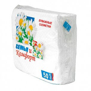 Салфетки бумажные Семья-комфорт 1-слойные 24х24 см белые 50 шт
