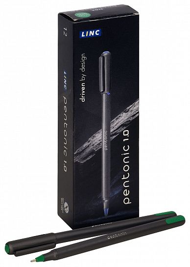 Ручка шариковая Linc PENTONIC зеленая 1 мм, черный круглый корпус, игольчатый наконечник