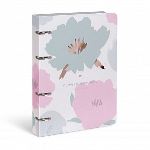 Тетрадь со сменным блоком 120 л. А5 клетка, на кольцах LOREX FLOWER MEMORIES мелованный картон, soft touch, фольга