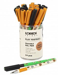 Ручка гелевая стираемая LOREX KIDS PLAY FOOTBALL Slim Soft Grip 0,5 мм синяя, покрытие ultra-soft touch, грип