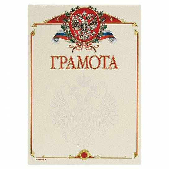 Грамота Знак почета ГОСУДАРСТВЕННАЯ СИМВОЛИКА А4 тиснение фольгой и конгрев