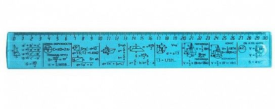 Линейка справочная Унипласт ГЕОМЕТРИЯ 30 см пластик прозрачный, синяя