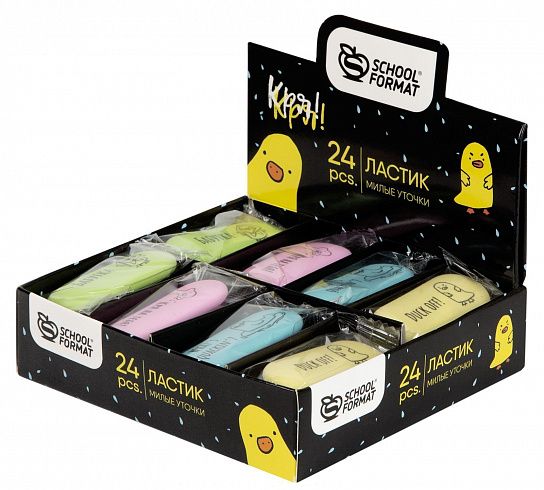 Ластик Schoolformat МИЛЫЕ УТОЧКИ, термопластичная резина, 55х25х10 мм, овальный, ассорти, мягкий
