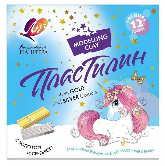 Пластилин Луч ВОЛШЕБНАЯ ПАЛИТРА 12 цветов, золото и серебро, 240 г ассорти, со стеком