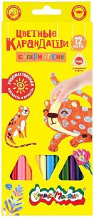 Набор цветных карандашей Каляка-Маляка ПРЕМИУМ утолщенные 12 цв. трехгранные, деревянные, супермягкий грифель, в картонной упаковке