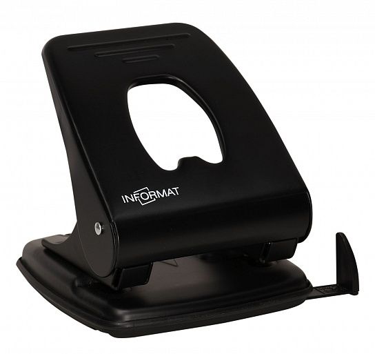 Дырокол INFORMAT Office до 40 листов 2 отверстия, металлический, черный с линейкой форматов