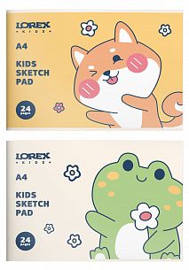 Альбом для рисования 24 л. А4, скрепка LOREX KIDS CUTE PETS целлюлозный картон, soft touch, офсетная бумага 120 г/м2, запечатка форзаца