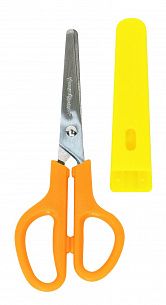 Ножницы детские Каляка-Маляка безопасные 130 мм, эргономичные ручки пластиковые желто-оранжевые с футляром