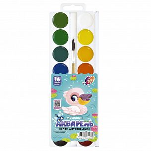 Акварель Луч Zoo 16 цветов, с кистью, пластиковая упаковка с европодвесом