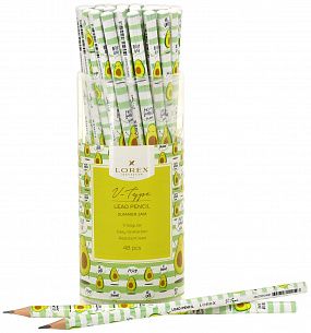 Карандаш чернографитный деревянный LOREX V-TYPE SUMMER JAM НВ заточенный, трехгранный, принт на корпусе, тубус
