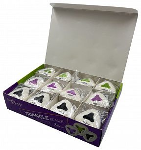 Ластик INFORMAT TRIANGLE термопластичная резина, 40х40х12 мм треугольный, ассорти, мягкий, пластиковая центровка, индивидуальный ШК