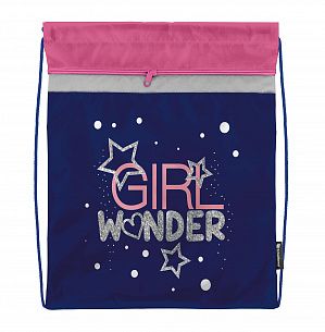 Мешок для обуви Schoolformat GIRL WONDER 42х34 см, синий, 1 отделение, с большим карманом на молнии, для девочек