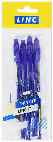Набор шариковых ручек Linc OFFIX синие, 1 цвет, 1 мм, 4 шт, круглый корпус, игольчатый наконечник