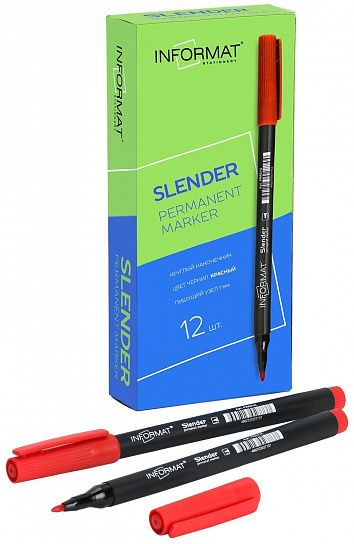 Маркер перманентный INFORMAT SLENDER 1 мм красный, круглый наконечник