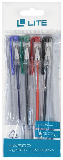 Набор гелевых ручек LITE 0,5 мм ассорти 4 цвета  4 шт