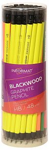 Карандаш чернографитный деревянный INFORMAT Blackwood НВ с ластиком, заточенный, трехгранный, тубус