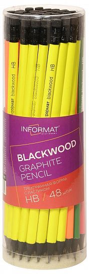 Карандаш чернографитный деревянный INFORMAT Blackwood НВ с ластиком, заточенный, трехгранный, тубус