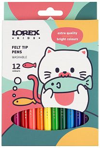 Фломастеры LOREX KIDS классические 12 цв. круглый корпус, смываемые, картонная упаковка