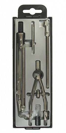 Набор чертежный (готовальня) GLOBUS ТЕХНИКА циркуль 155 мм металлический черный, 5 предметов, в пластиковом пенале с европодвесом