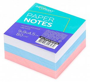 Блок для записей INFORMAT 9х9х4,5 см Куб непроклеенный ассорти триколор пастель 3 цвета 80 г/м2