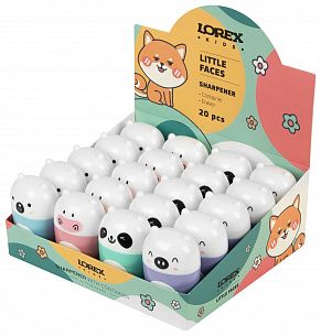 Точилка LOREX KIDS LITTLE FACES с контейнером и ластиком, ассорти, корпус пластик, 1 отверстие, резиновые вставки, в дисплее