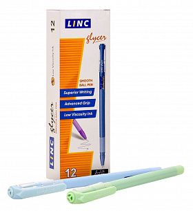 Ручка шариковая Linc Glycer Fancy colors синяя 0,7 мм, ассорти круглый корпус, грип, игольчатый наконечник