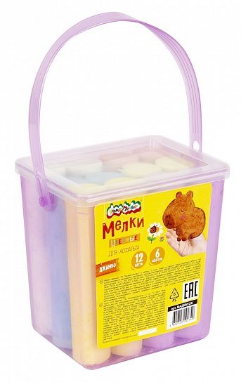 Мелки цветные Каляка-Маляка ДЖАМБО для асфальта 12 шт, круглые, в ведре